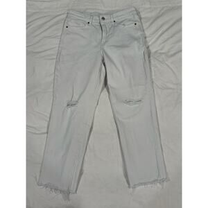White Distressed Denim Straight Leg Old Navy High Rise Jeans Size 8